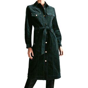 Karen Millen Petite 6 Cord Button Through Belted Midi Shirt Dress Green